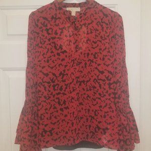 Michael by Michael Kors Floral Leaf-Print Georgette Blouse (Size M)